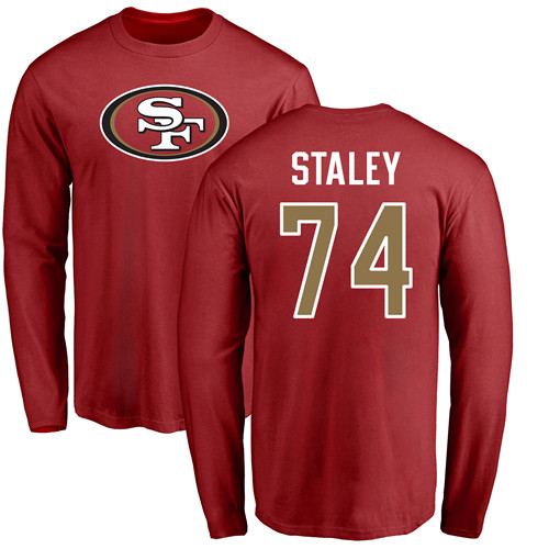 Men San Francisco 49ers Red Joe Staley Name and Number Logo #74 Long Sleeve NFL T Shirt
